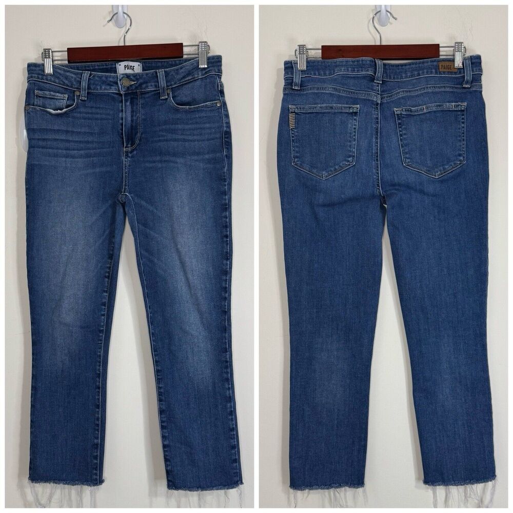 Paige Skyline Ankle Peg Cropped Jeans Size 29 Breland Blue Raw Hem Stretch